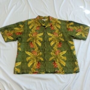 Mens Tommy Bahama Tropical Green and Yellow Hawaiian Shirt